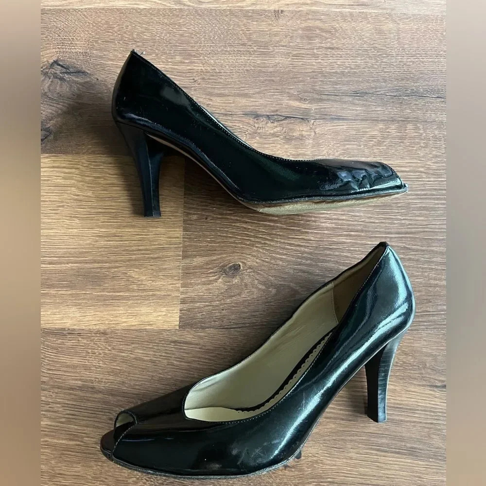 🖤 Vintage Óscar de la Renta Black Patent Peeptoe Heels 👠 - Picture 8 of 8